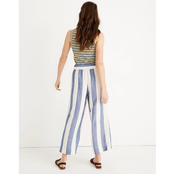 Madewell Huston Pull-On Crop Pants in Blue Stripe - Picture 2 of 5